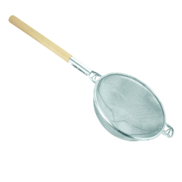 13 3/4" REINFORCED WOODEN HANDLE STRAINER / DOUBLE / FINE -ROUND HANDLE